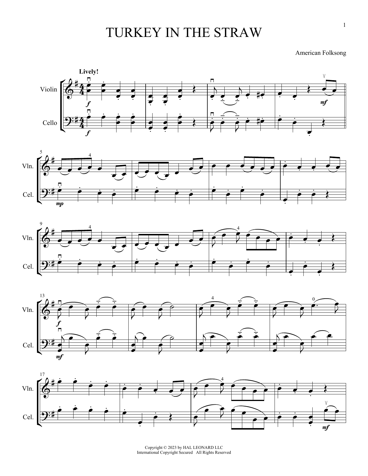 Download American Folksong Turkey In The Straw (arr. Michelle Hynson) Sheet Music and learn how to play Instrumental Duet PDF digital score in minutes