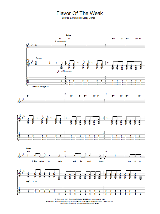 Download American Hi-Fi Flavor Of The Weak Sheet Music and learn how to play Guitar Tab PDF digital score in minutes