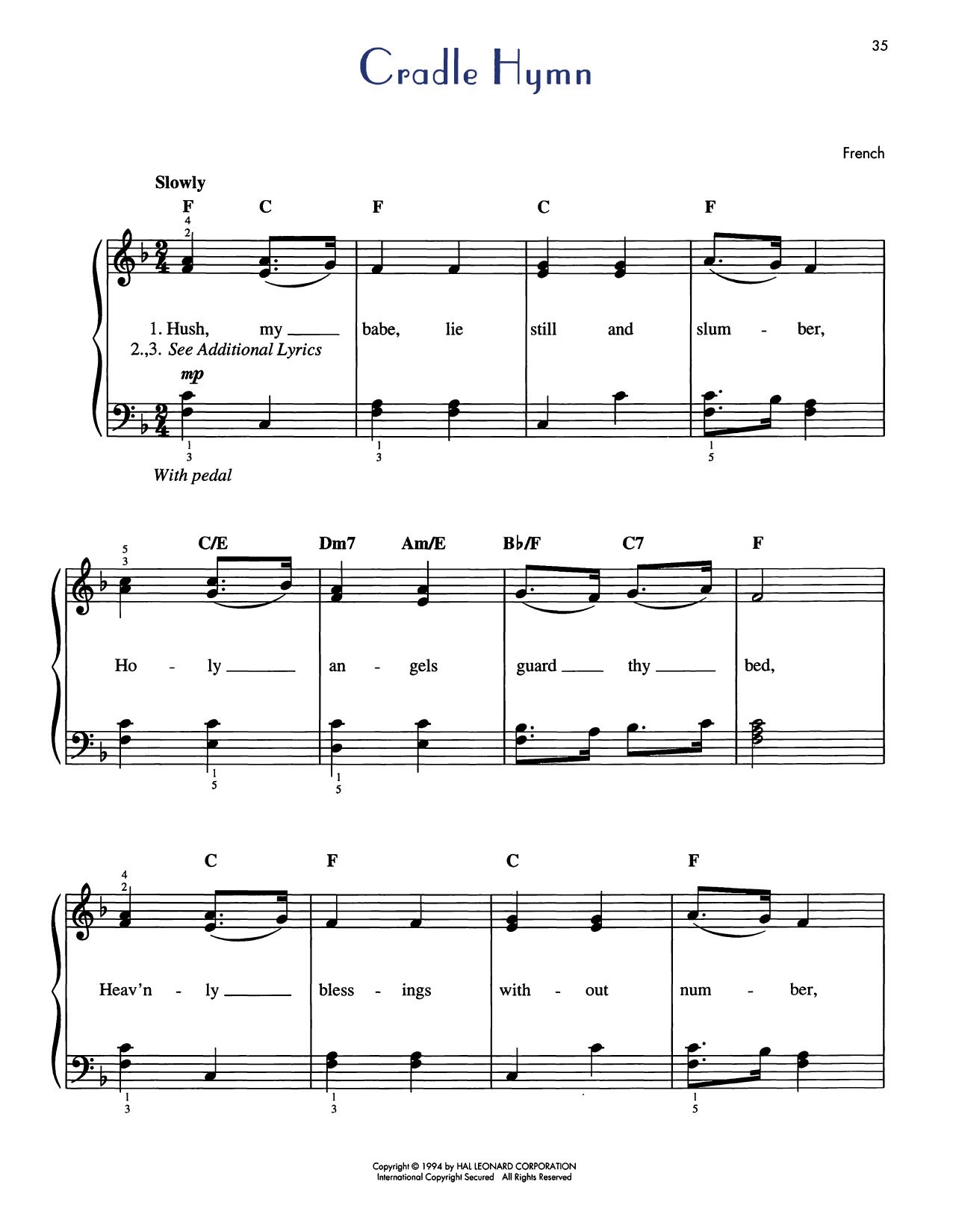 Download American Hymn Tune Cradle Hymn Sheet Music and learn how to play Easy Piano PDF digital score in minutes