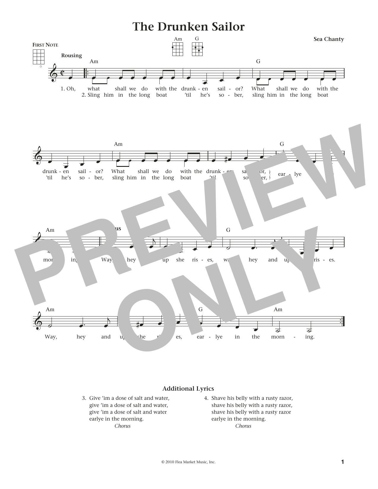 Download Traditional The Drunken Sailor Sheet Music and learn how to play Ukulele PDF digital score in minutes