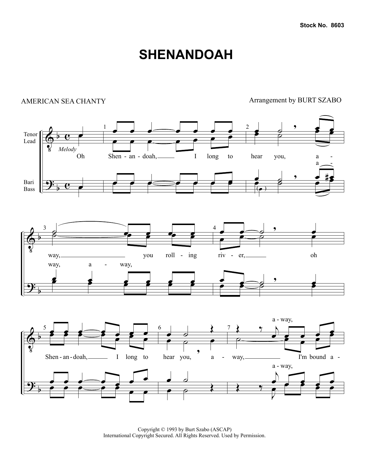 Download American Sea Chanty Shenandoah (arr. Burt Szabo) Sheet Music and learn how to play TTBB Choir PDF digital score in minutes