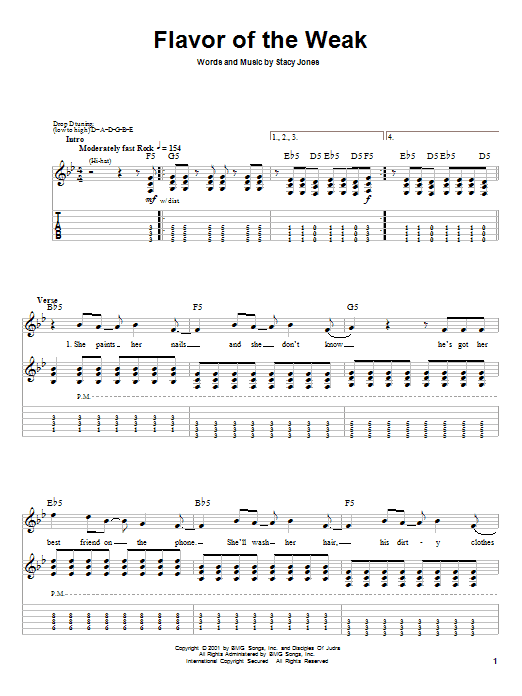 Download American Hi-Fi Flavor Of The Weak Sheet Music and learn how to play Bass Guitar Tab PDF digital score in minutes