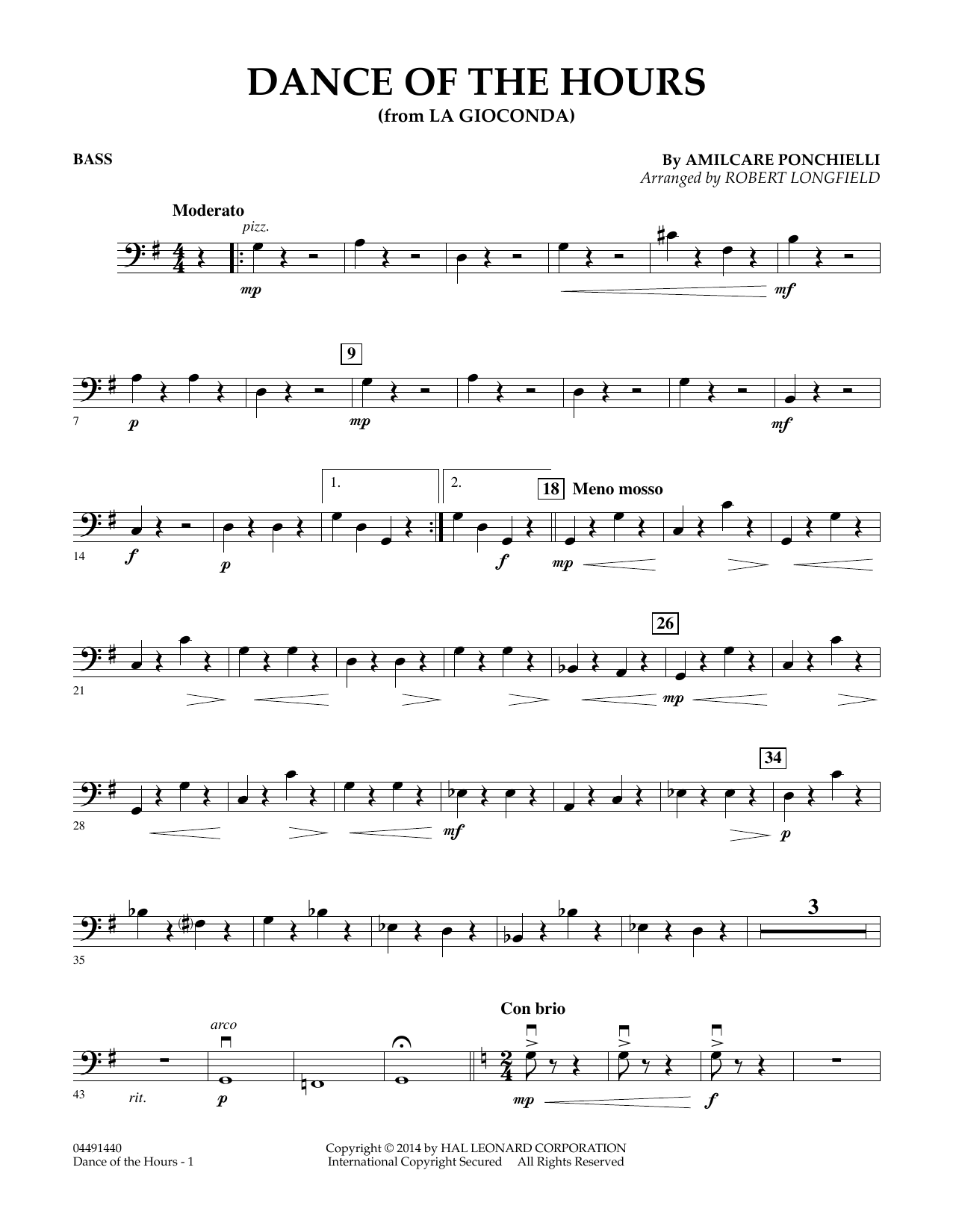 Download Amilcare Ponchielli Dance of the Hours (arr. Robert Longfield) - Bass Sheet Music and learn how to play Orchestra PDF digital score in minutes