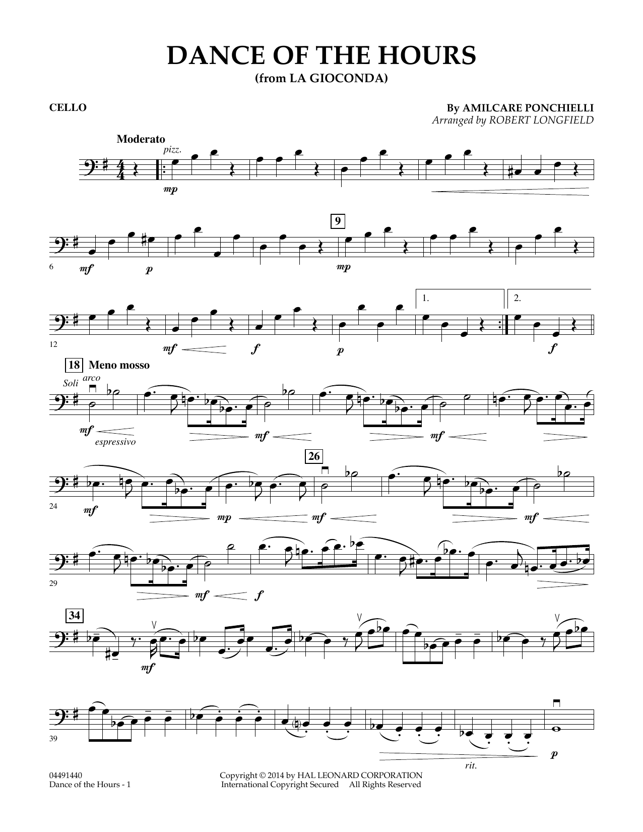 Download Amilcare Ponchielli Dance of the Hours (arr. Robert Longfield) - Cello Sheet Music and learn how to play Orchestra PDF digital score in minutes
