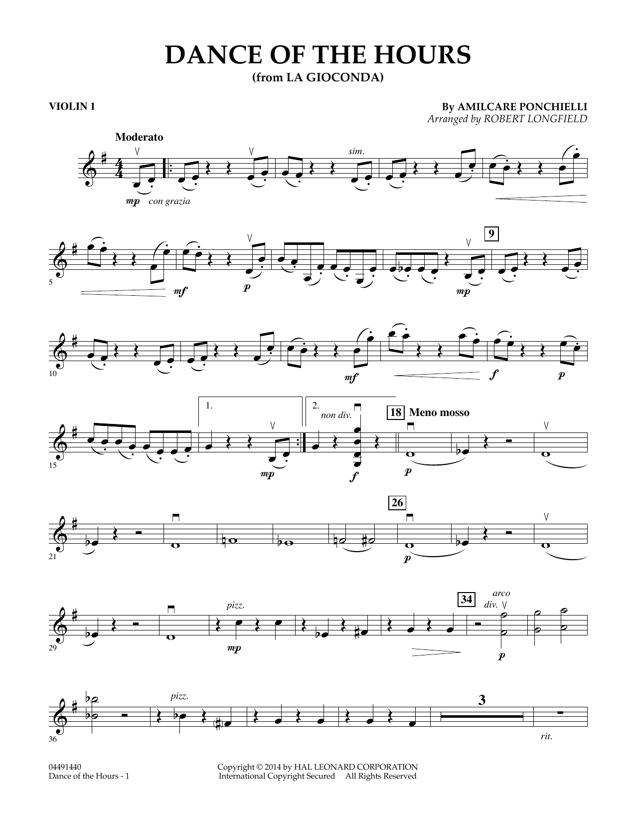 Download Amilcare Ponchielli Dance of the Hours (arr. Robert Longfield) - Violin 1 Sheet Music and learn how to play Orchestra PDF digital score in minutes
