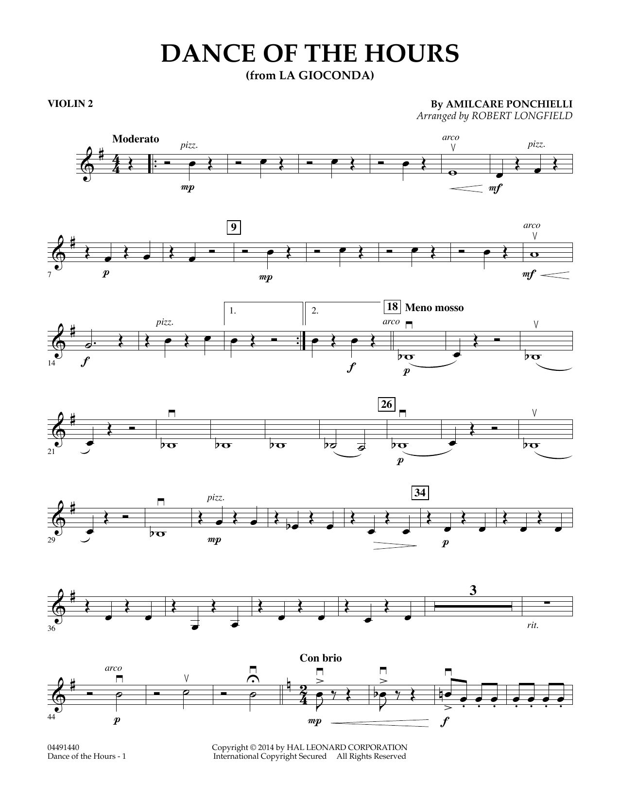 Download Amilcare Ponchielli Dance of the Hours (arr. Robert Longfield) - Violin 2 Sheet Music and learn how to play Orchestra PDF digital score in minutes