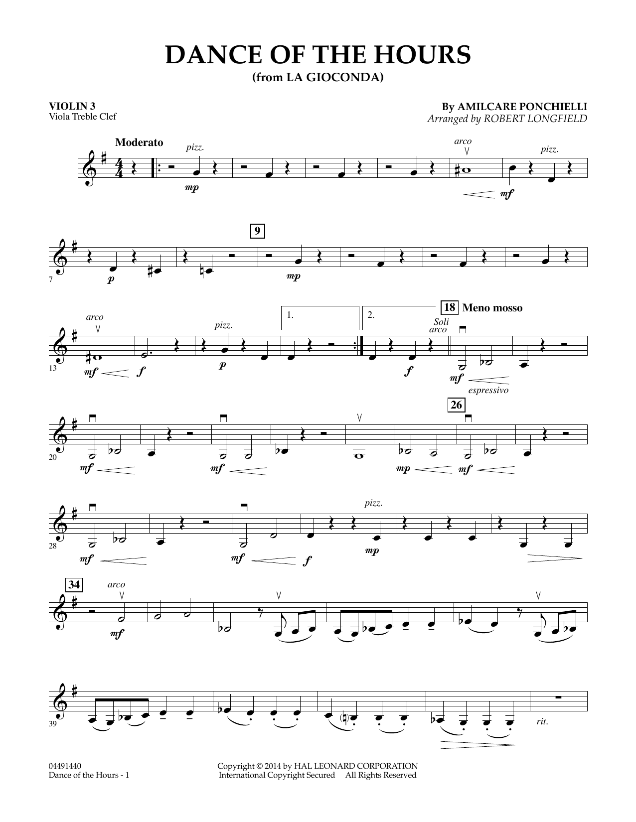 Download Amilcare Ponchielli Dance of the Hours (arr. Robert Longfield) - Violin 3 (Viola Treble Clef) Sheet Music and learn how to play Orchestra PDF digital score in minutes