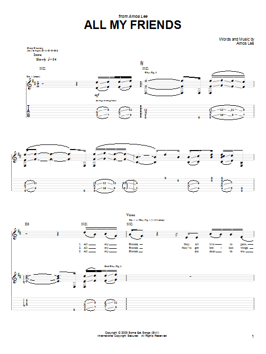 Download Amos Lee All My Friends Sheet Music and learn how to play Guitar Tab PDF digital score in minutes