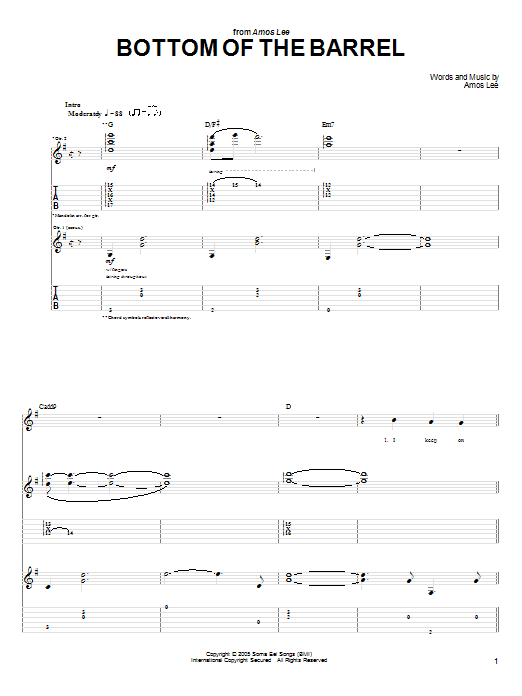 Download Amos Lee Bottom Of The Barrel Sheet Music and learn how to play Guitar Tab PDF digital score in minutes