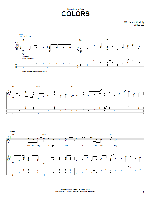Download Amos Lee Colors Sheet Music and learn how to play Guitar Tab PDF digital score in minutes