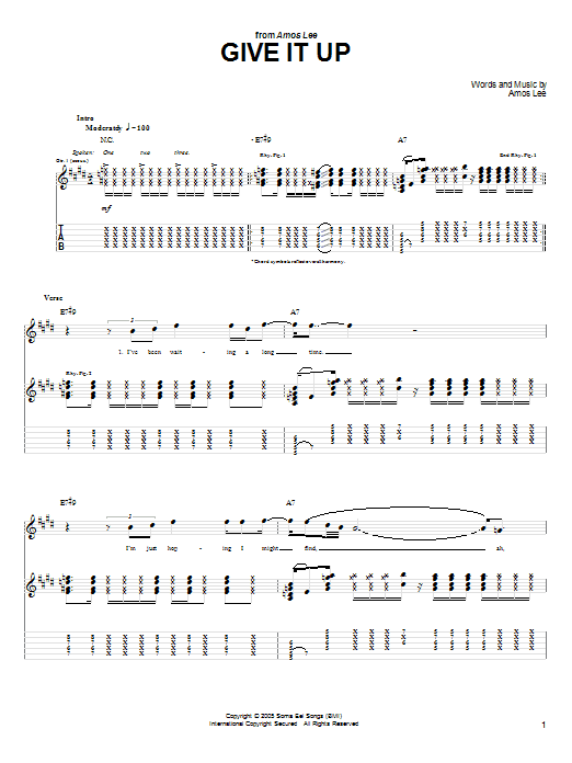 Download Amos Lee Give It Up Sheet Music and learn how to play Guitar Tab PDF digital score in minutes