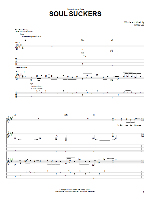 Download Amos Lee Soul Suckers Sheet Music and learn how to play Guitar Tab PDF digital score in minutes