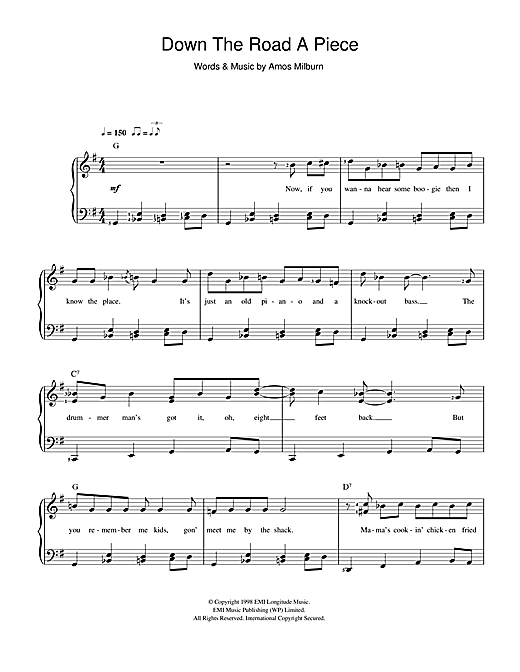 Download Amos Milburn Down The Road A Piece Sheet Music and learn how to play Beginner Piano PDF digital score in minutes