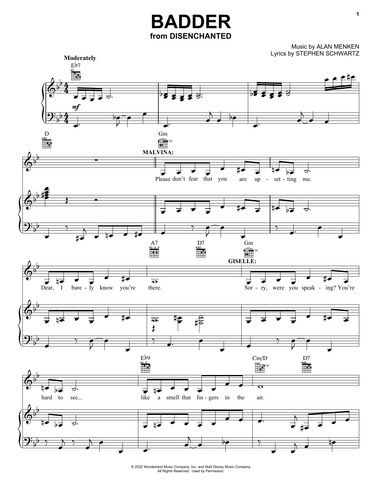 Download Amy Adams and Maya Rudolph Badder (from Disenchanted) Sheet Music and learn how to play Piano, Vocal & Guitar Chords (Right-Hand Melody) PDF digital score in minutes