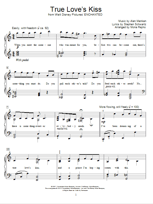 Download Amy Adams True Love's Kiss Sheet Music and learn how to play Easy Piano PDF digital score in minutes