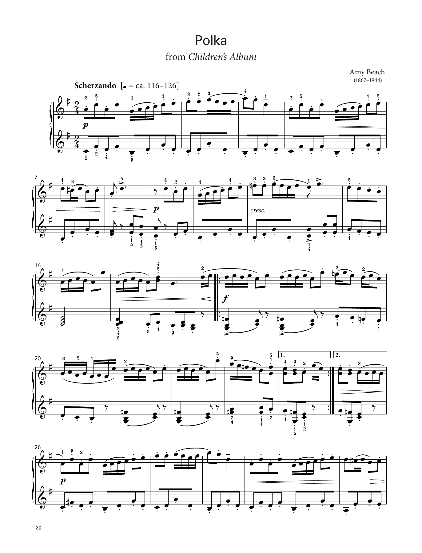 Download Amy Beach Polka, Op. 36 No. 5 (LCME Piano 2018 Grade 5 List A) Sheet Music and learn how to play Piano Solo PDF digital score in minutes