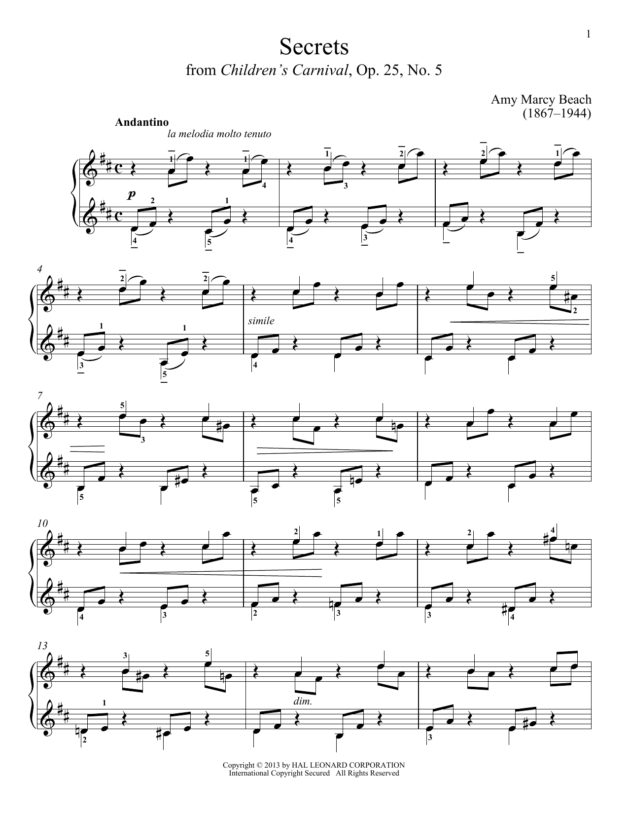 Download Gail Smith Secrets Sheet Music and learn how to play Piano PDF digital score in minutes