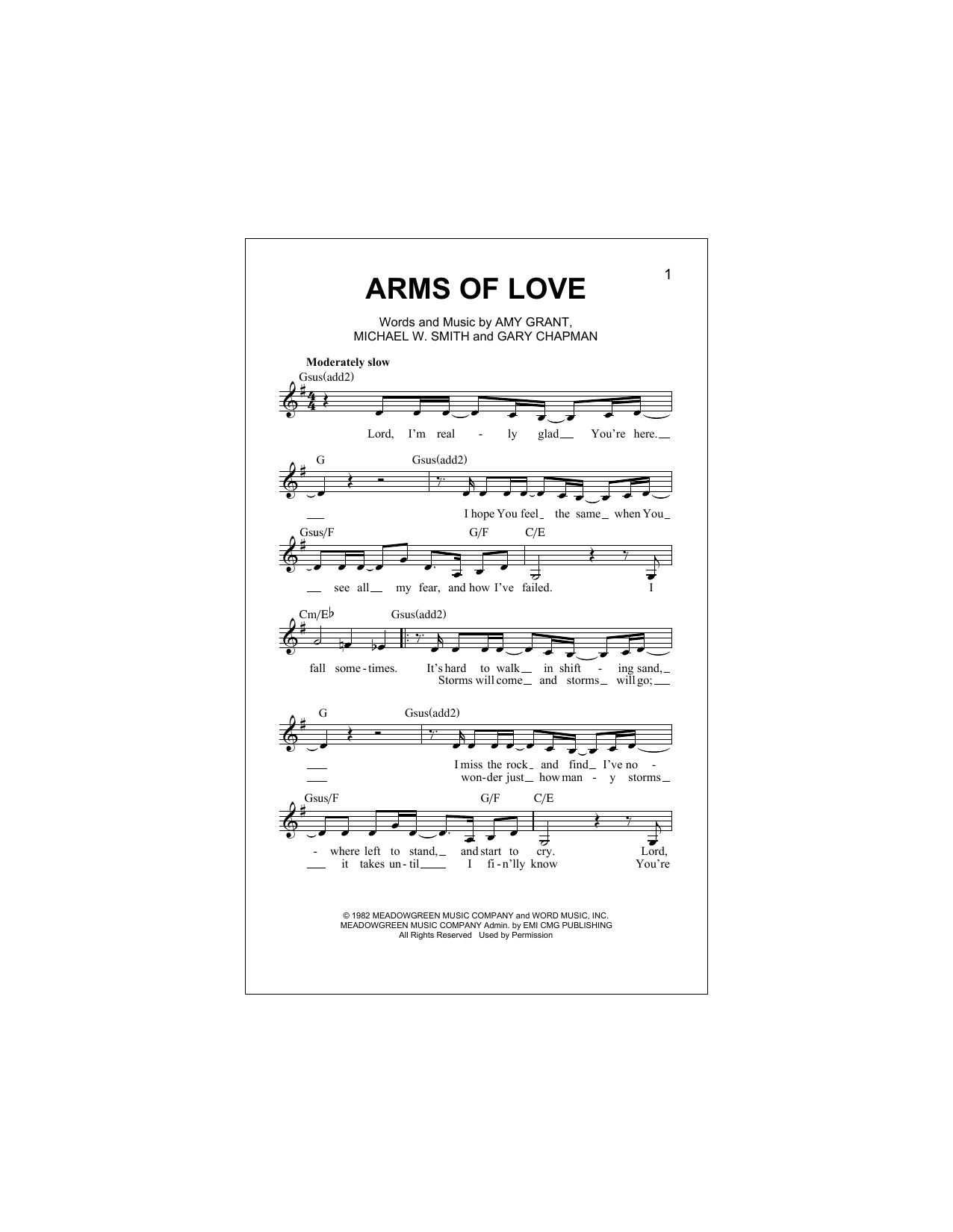 Download Amy Grant Arms Of Love Sheet Music and learn how to play Lead Sheet / Fake Book PDF digital score in minutes