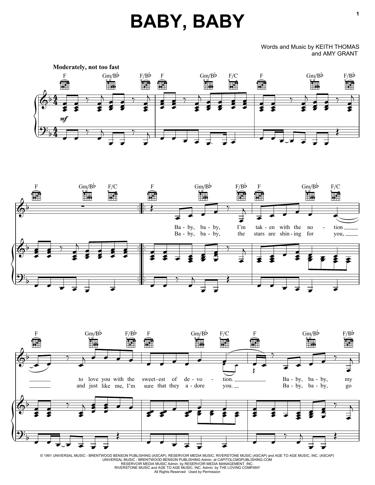 Download Amy Grant Baby Baby Sheet Music and learn how to play Melody Line, Lyrics & Chords PDF digital score in minutes