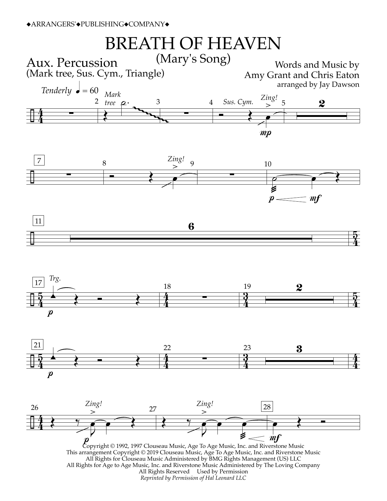 Download Amy Grant Breath of Heaven (Mary's Song) (arr. Jay Dawson) - Aux. Percussion Sheet Music and learn how to play Concert Band PDF digital score in minutes