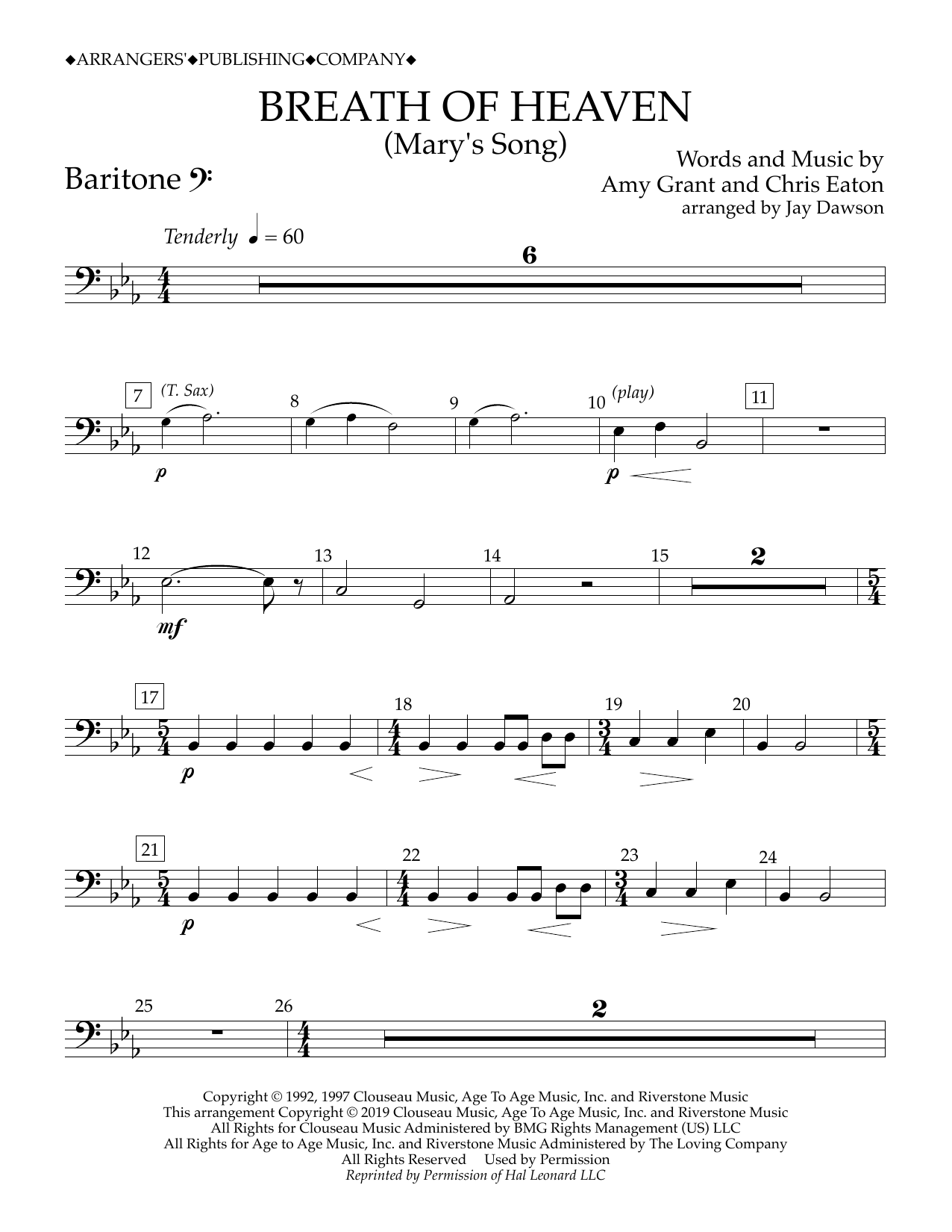 Download Amy Grant Breath of Heaven (Mary's Song) (arr. Jay Dawson) - Baritone B.C. Sheet Music and learn how to play Concert Band PDF digital score in minutes