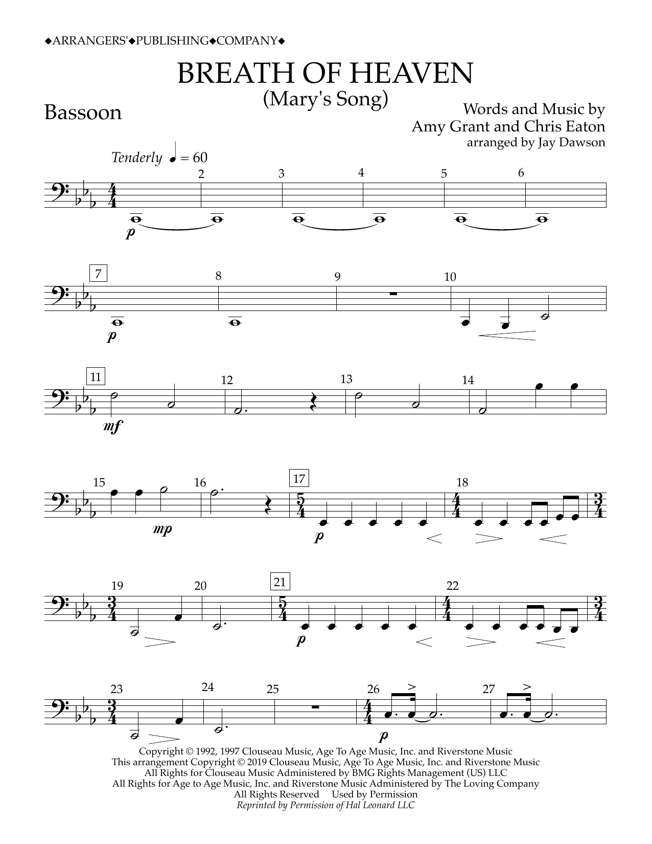 Download Amy Grant Breath of Heaven (Mary's Song) (arr. Jay Dawson) - Bassoon Sheet Music and learn how to play Concert Band PDF digital score in minutes