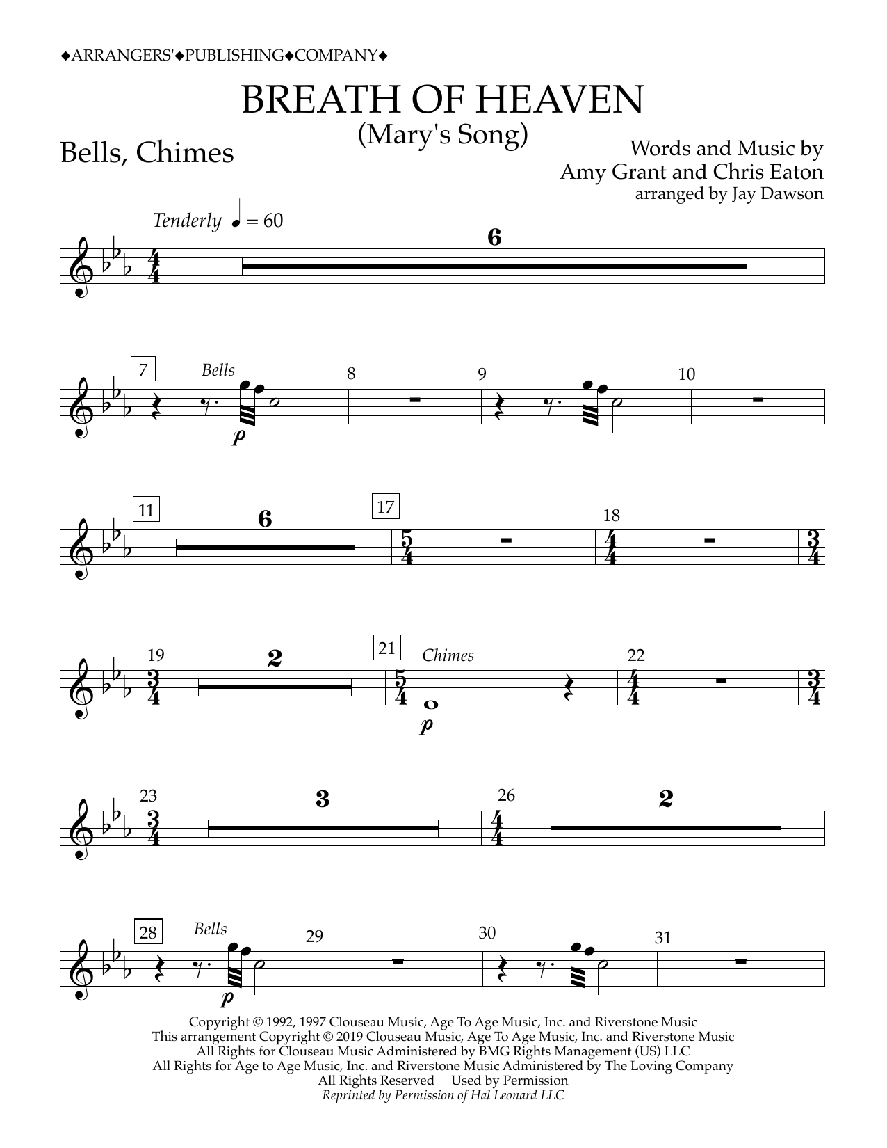 Download Amy Grant Breath of Heaven (Mary's Song) (arr. Jay Dawson) - Bells, Chimes Sheet Music and learn how to play Concert Band PDF digital score in minutes