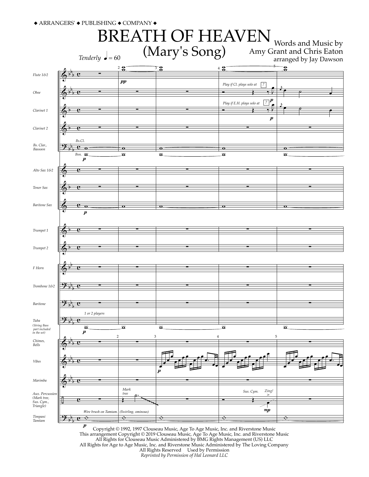 Download Amy Grant Breath of Heaven (Mary's Song) (arr. Jay Dawson) - Conductor Score (Full Score) Sheet Music and learn how to play Concert Band PDF digital score in minutes