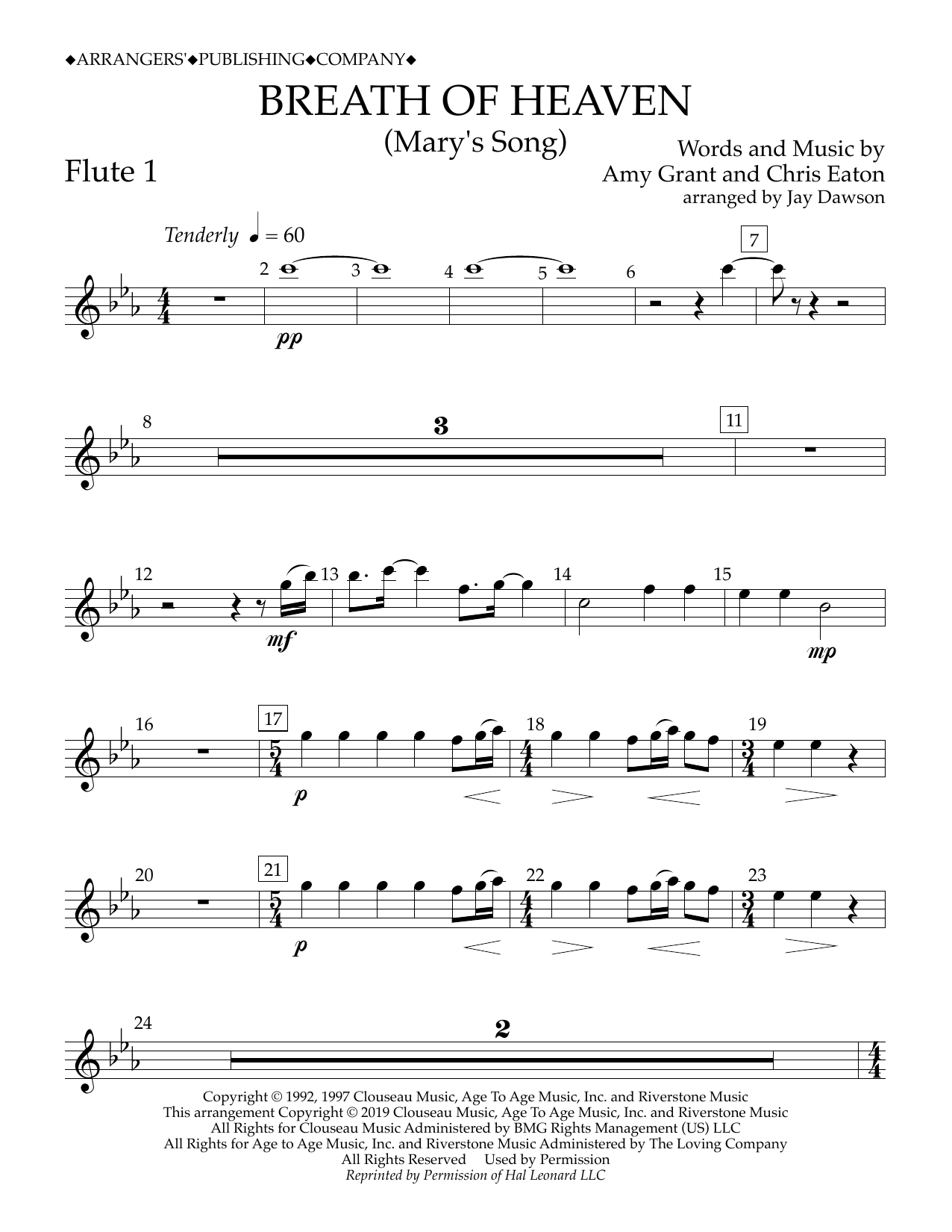 Download Amy Grant Breath of Heaven (Mary's Song) (arr. Jay Dawson) - Flute 1 Sheet Music and learn how to play Concert Band PDF digital score in minutes