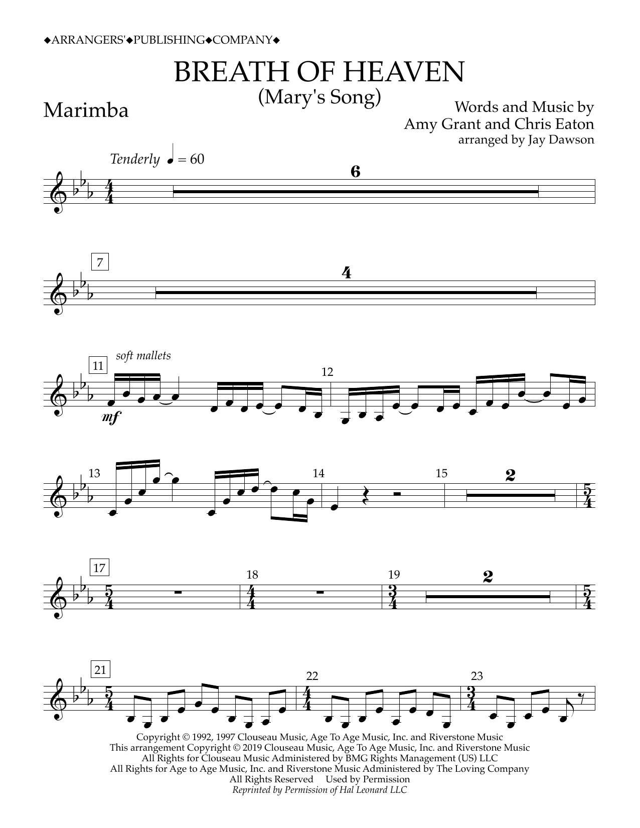 Download Amy Grant Breath of Heaven (Mary's Song) (arr. Jay Dawson) - Marimba Sheet Music and learn how to play Concert Band PDF digital score in minutes