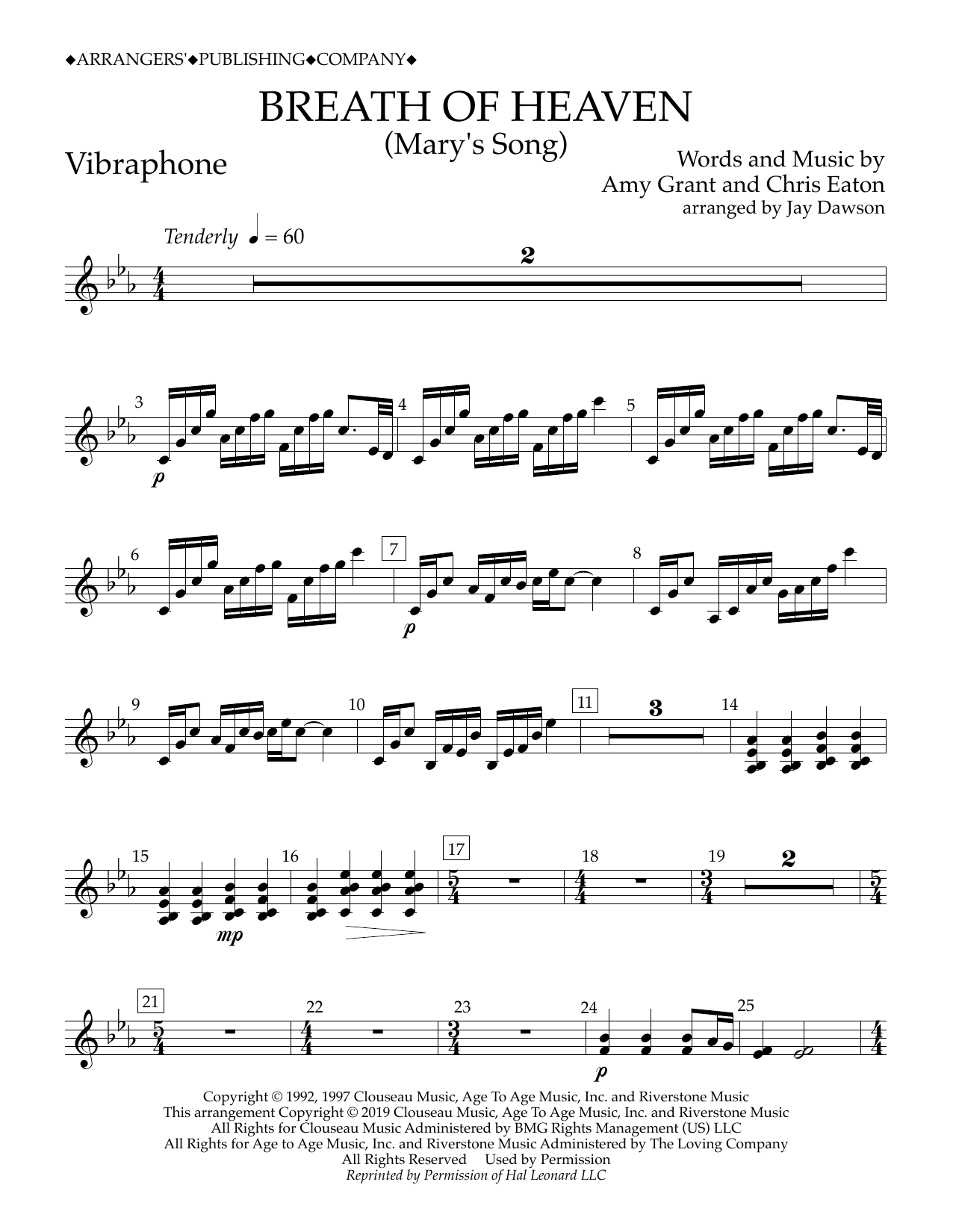 Download Amy Grant Breath of Heaven (Mary's Song) (arr. Jay Dawson) - Vibraphone Sheet Music and learn how to play Concert Band PDF digital score in minutes