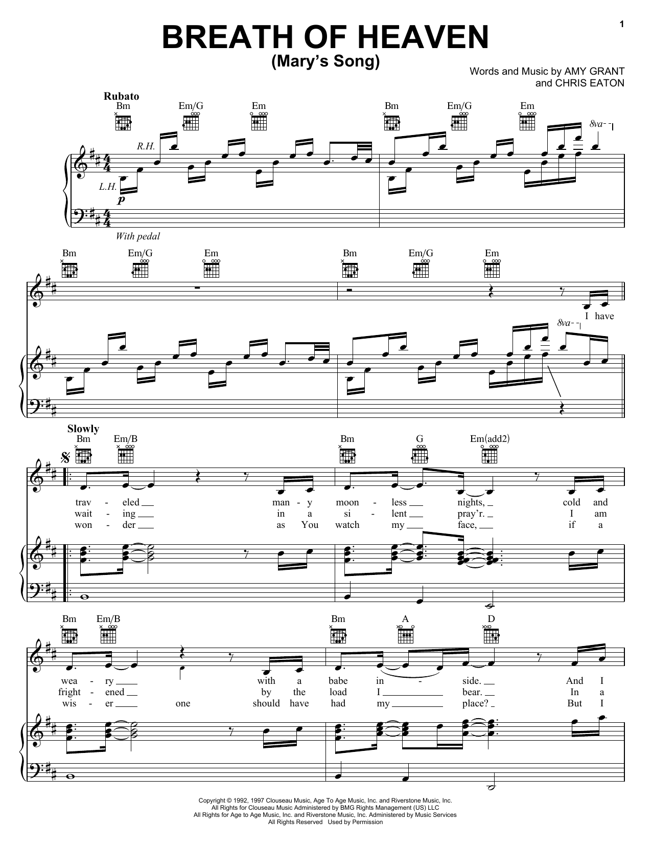 Download Amy Grant Breath Of Heaven (Mary's Song) Sheet Music and learn how to play Melody Line, Lyrics & Chords PDF digital score in minutes