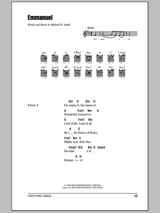Download Michael W. Smith Emmanuel Sheet Music and learn how to play Lyrics & Chords PDF digital score in minutes