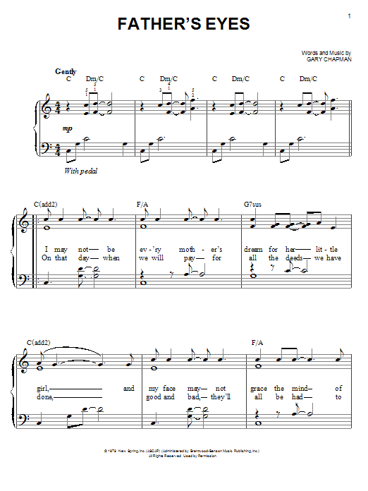 Download Amy Grant Father's Eyes Sheet Music and learn how to play Piano, Vocal & Guitar (Right-Hand Melody) PDF digital score in minutes