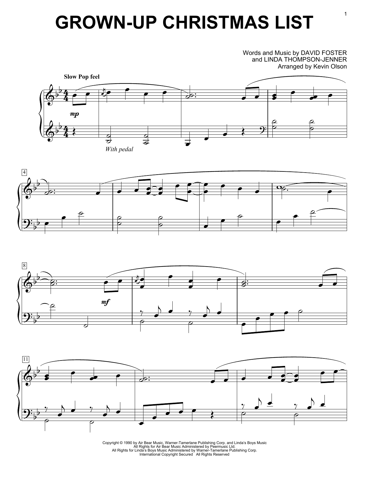 Download Amy Grant Grown-Up Christmas List (arr. Kevin Olson) Sheet Music and learn how to play Easy Piano Solo PDF digital score in minutes