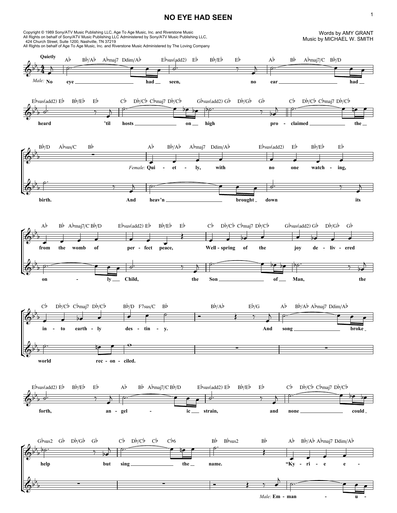 Download Amy Grant No Eye Had Seen Sheet Music and learn how to play Melody Line, Lyrics & Chords PDF digital score in minutes