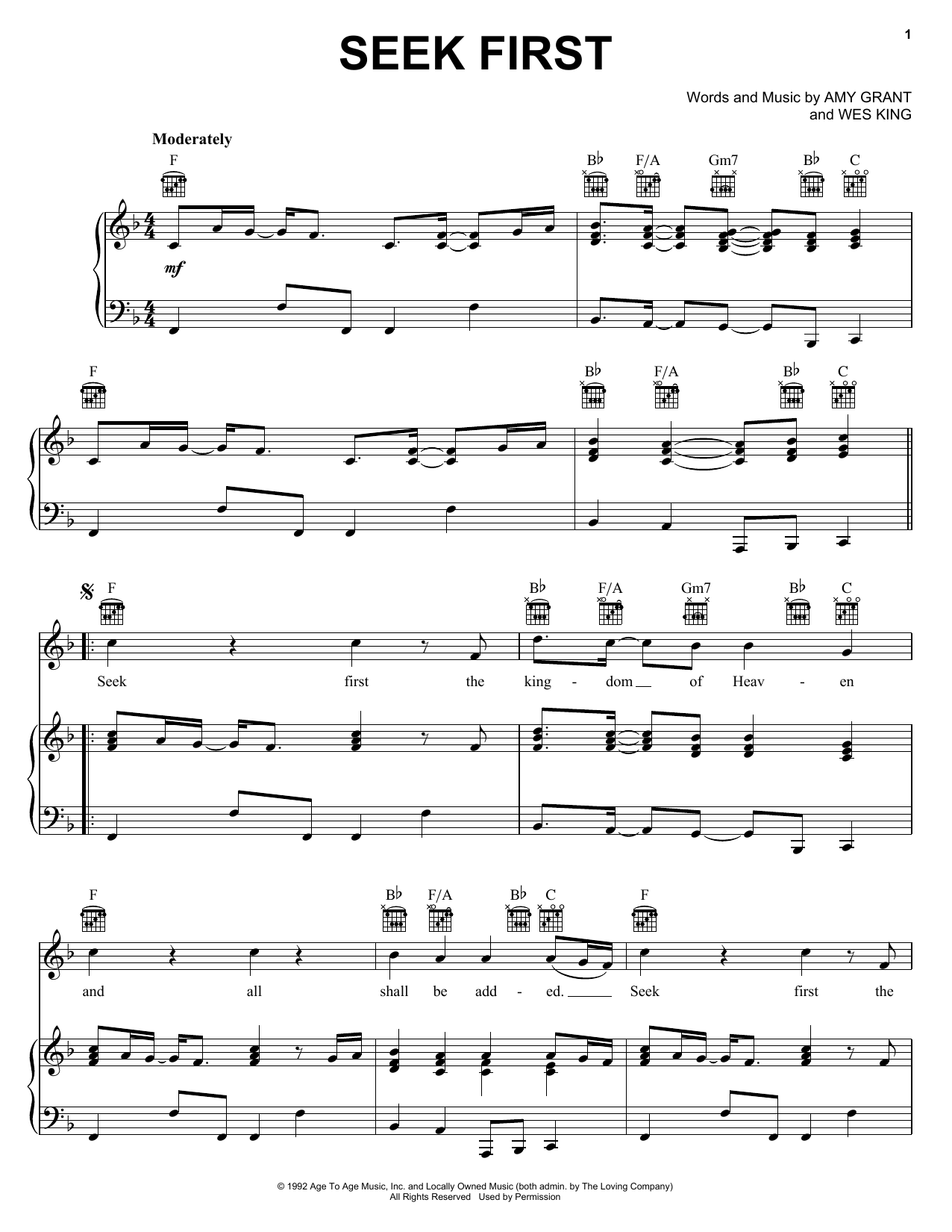 Download Amy Grant Seek First Sheet Music and learn how to play Piano, Vocal & Guitar Chords (Right-Hand Melody) PDF digital score in minutes
