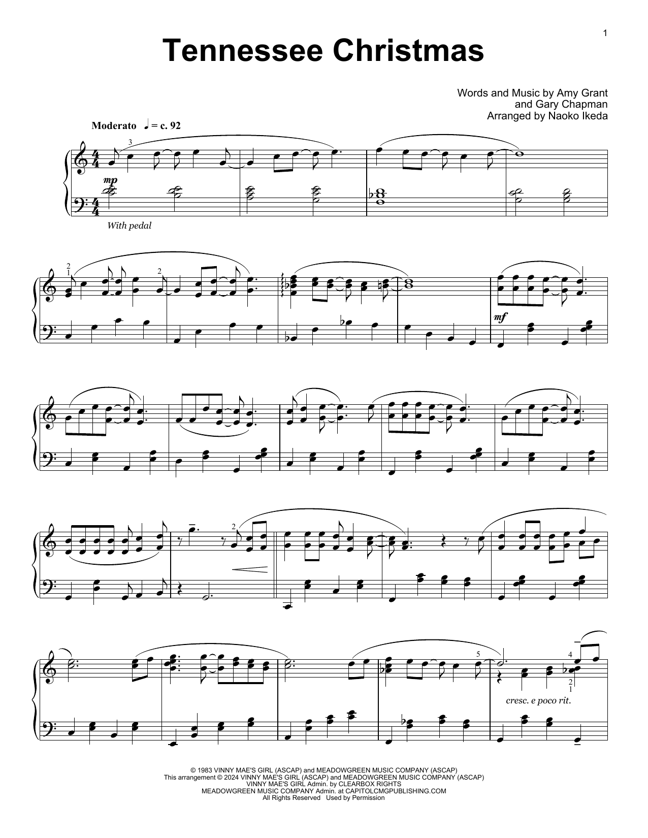 Download Amy Grant Tennessee Christmas (arr. Naoko Ikeda) Sheet Music and learn how to play Educational Piano PDF digital score in minutes