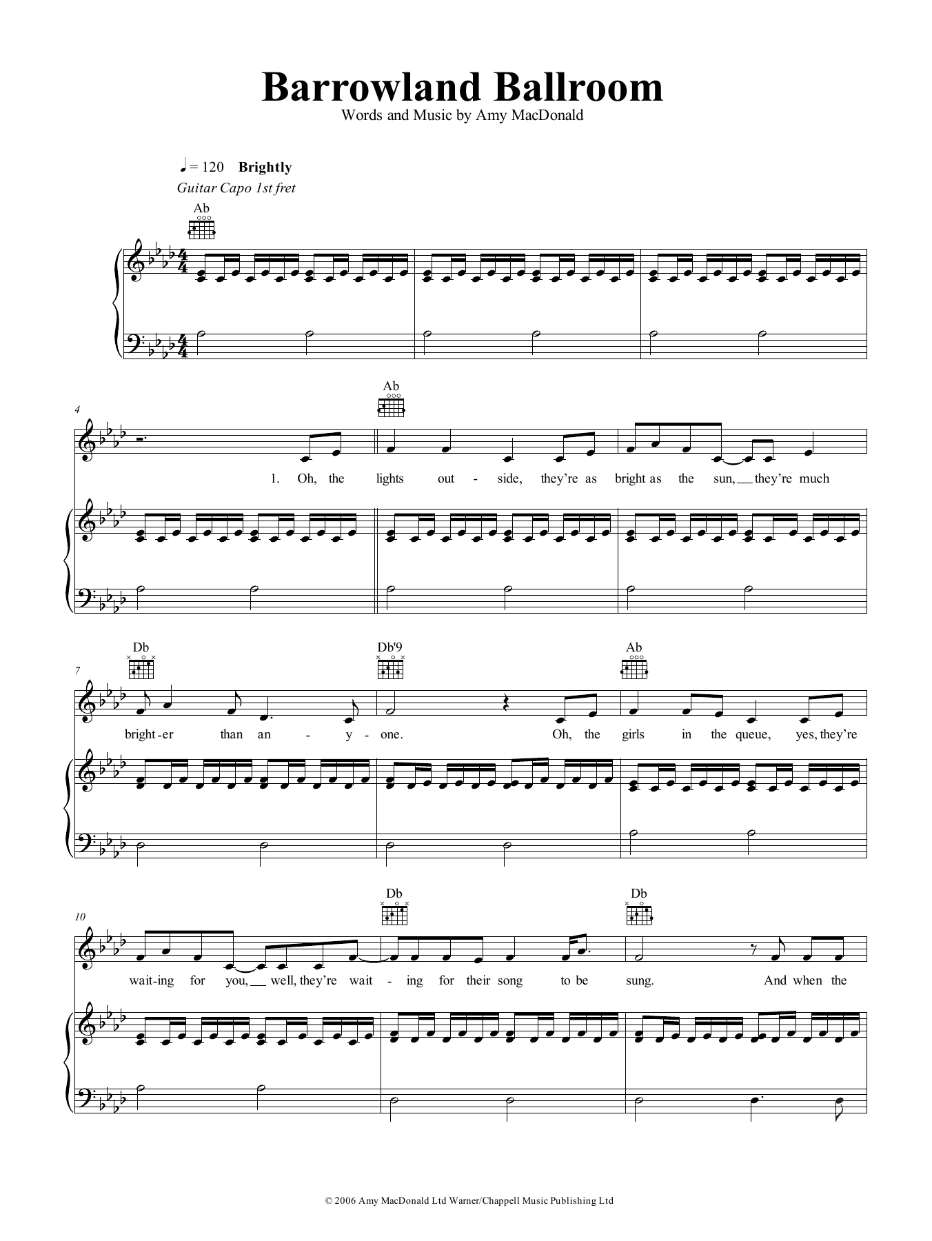 Download Amy MacDonald Barrowland Ballroom Sheet Music and learn how to play Piano, Vocal & Guitar (Right-Hand Melody) PDF digital score in minutes