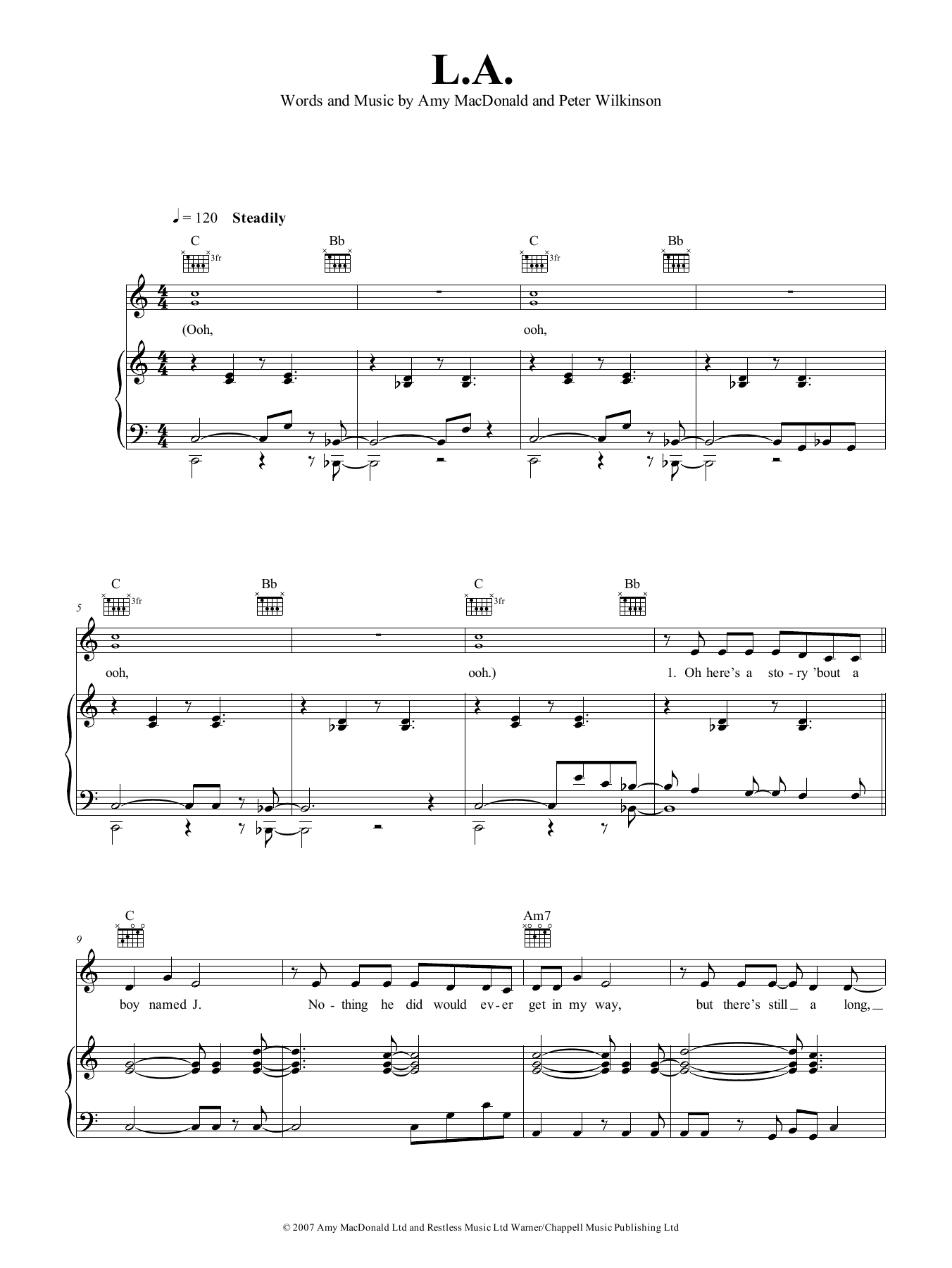 Download Amy MacDonald L.A. Sheet Music and learn how to play Piano, Vocal & Guitar (Right-Hand Melody) PDF digital score in minutes