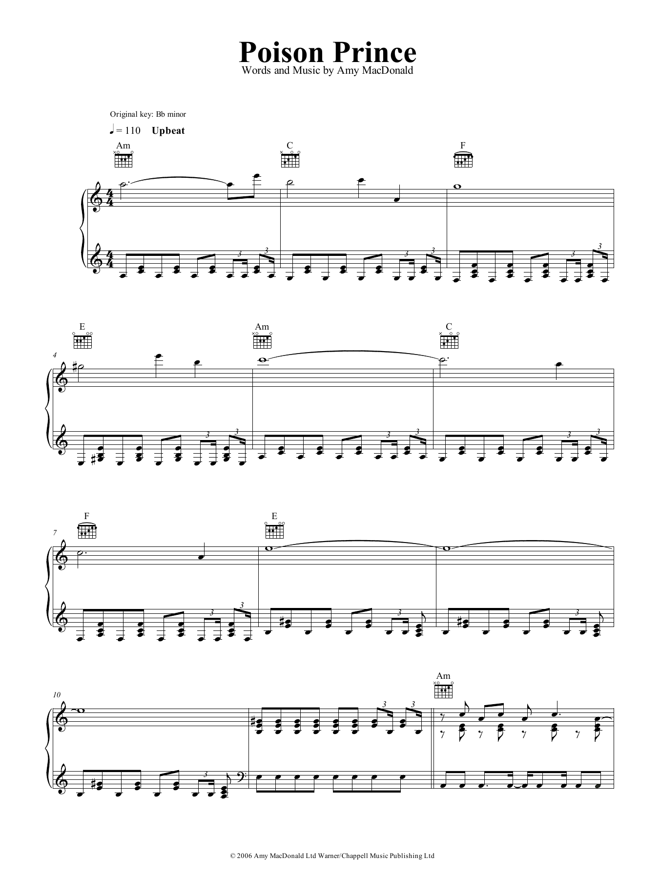 Download Amy MacDonald Poison Prince Sheet Music and learn how to play Piano, Vocal & Guitar (Right-Hand Melody) PDF digital score in minutes