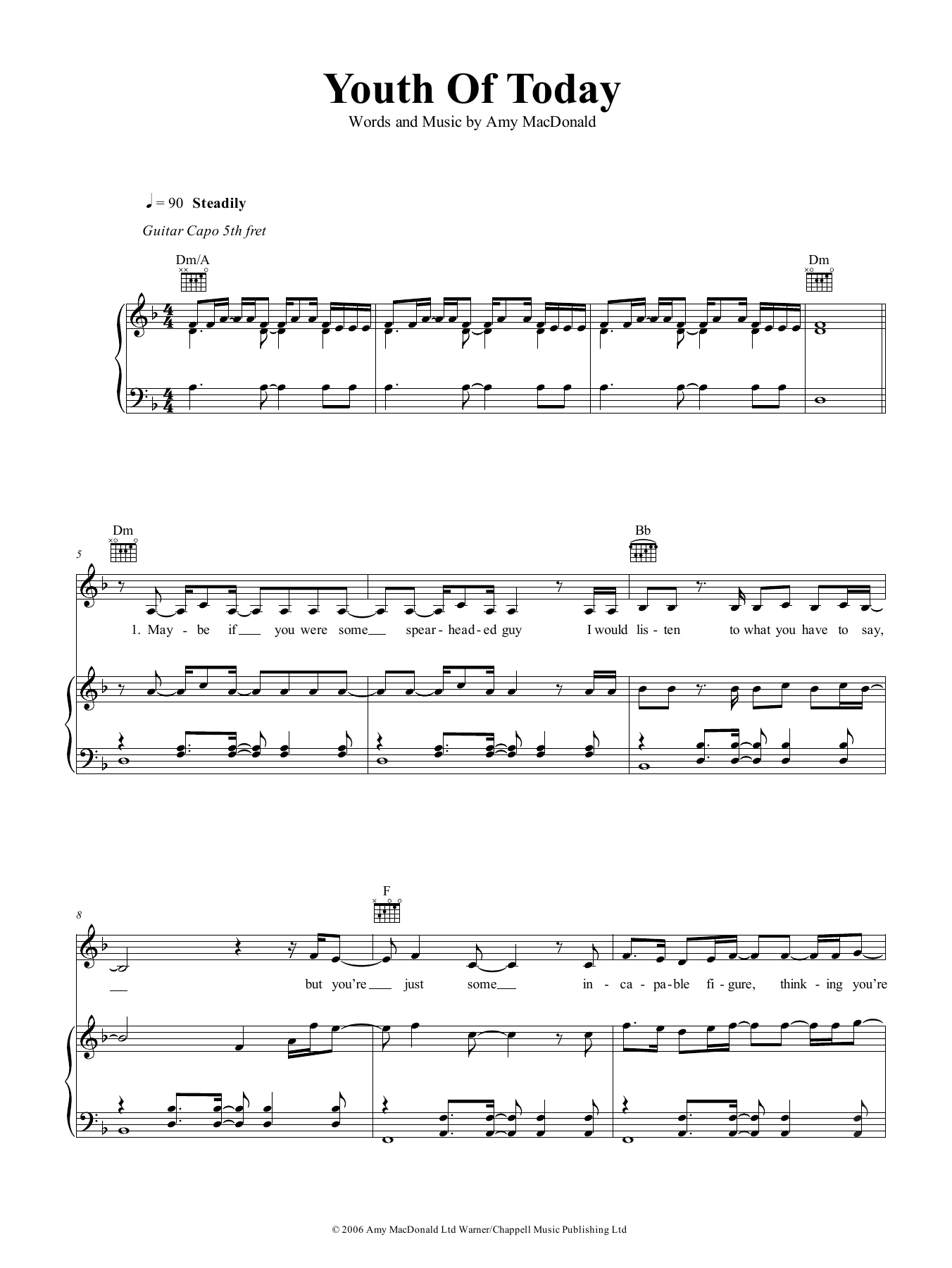 Download Amy MacDonald Youth Of Today Sheet Music and learn how to play Piano, Vocal & Guitar (Right-Hand Melody) PDF digital score in minutes