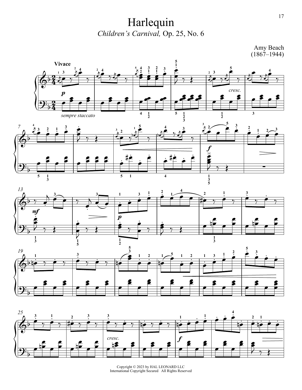 Download Amy Marcy Beach Harlequin Sheet Music and learn how to play Piano Solo PDF digital score in minutes