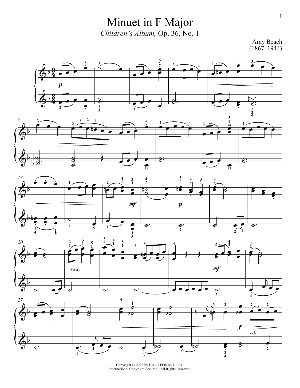 Download Amy Marcy Beach Minuet Sheet Music and learn how to play Piano Solo PDF digital score in minutes