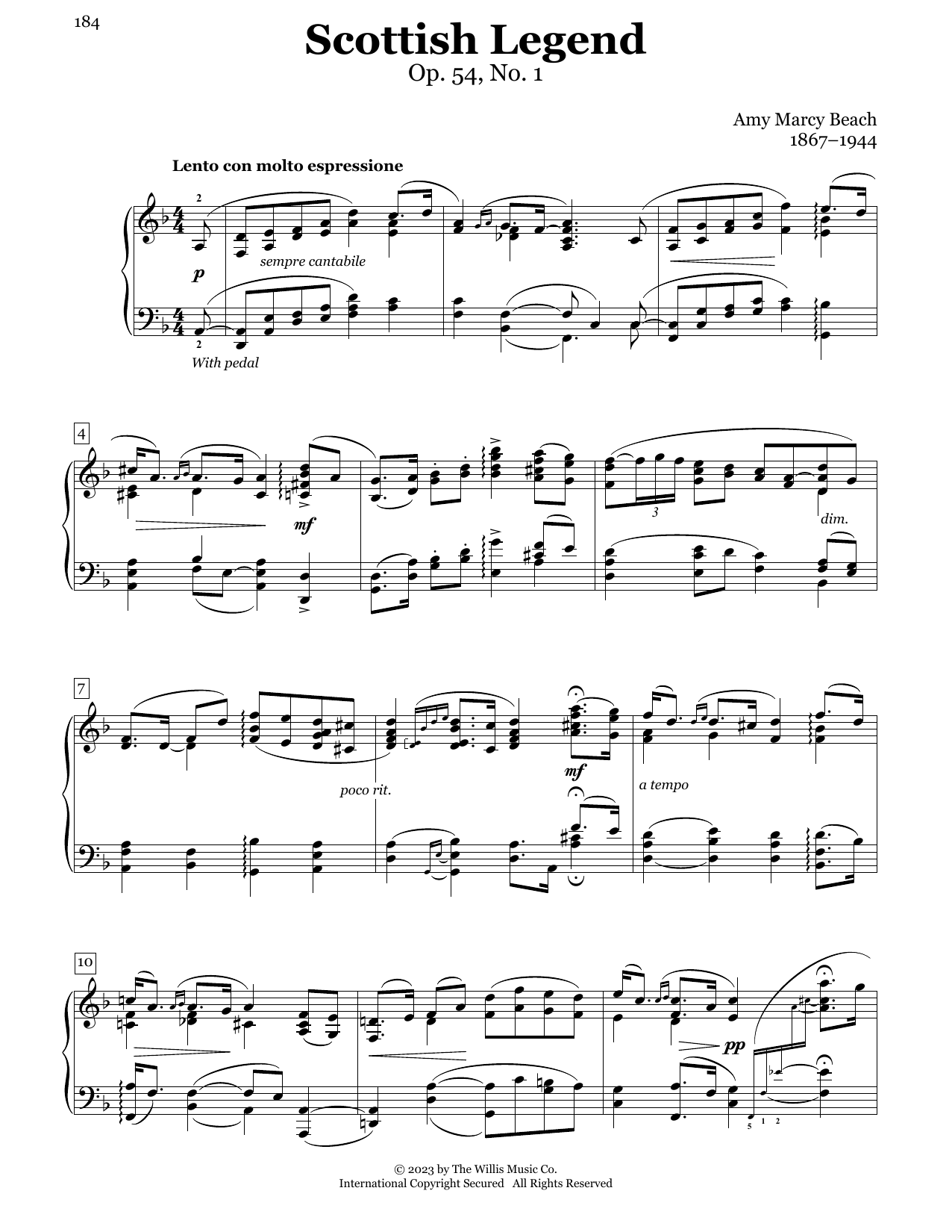 Download Amy Marcy Beach Scottish Legend, Op. 54, No. 1 Sheet Music and learn how to play Educational Piano PDF digital score in minutes