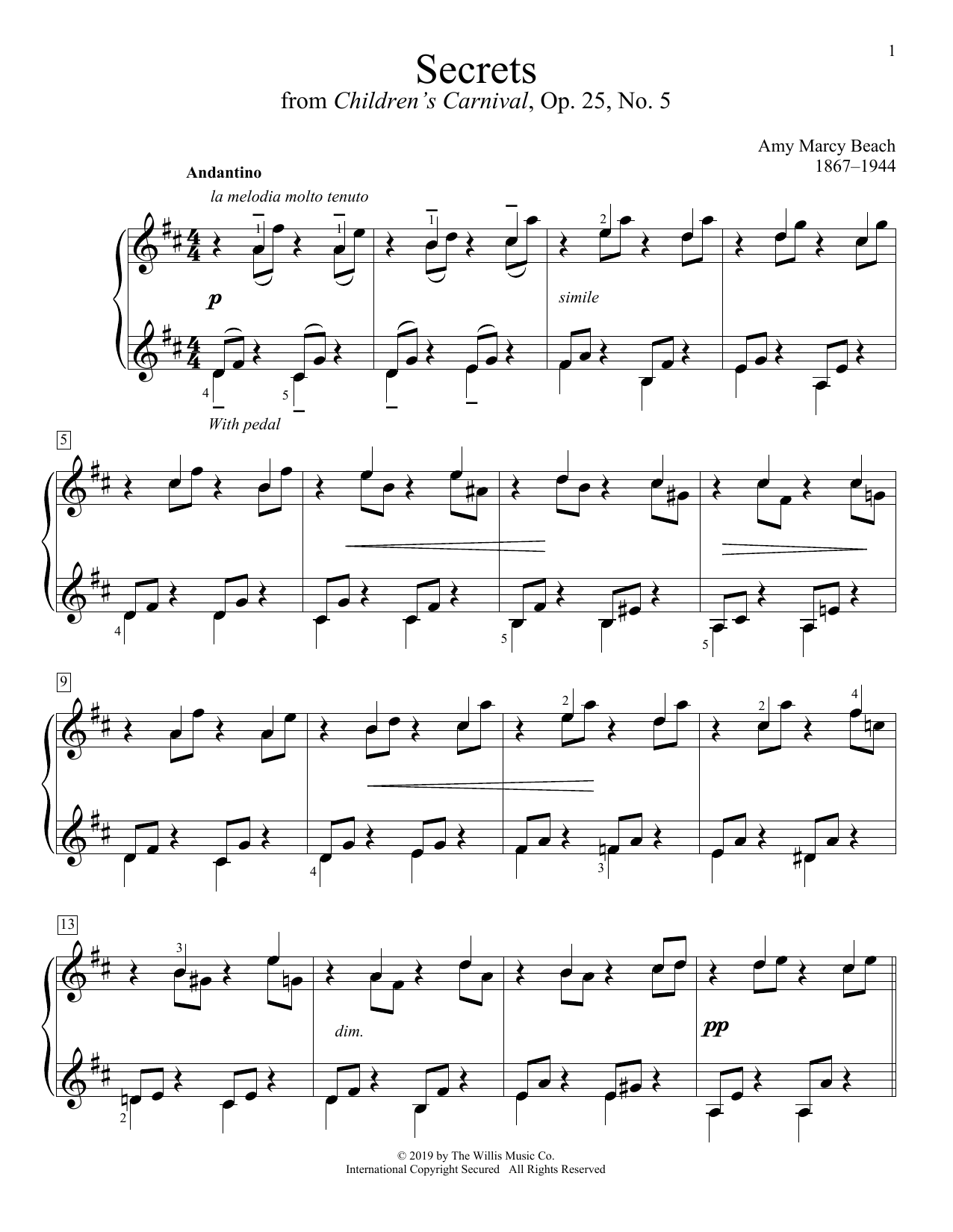 Download Amy Marcy Beach Secrets Sheet Music and learn how to play Educational Piano PDF digital score in minutes