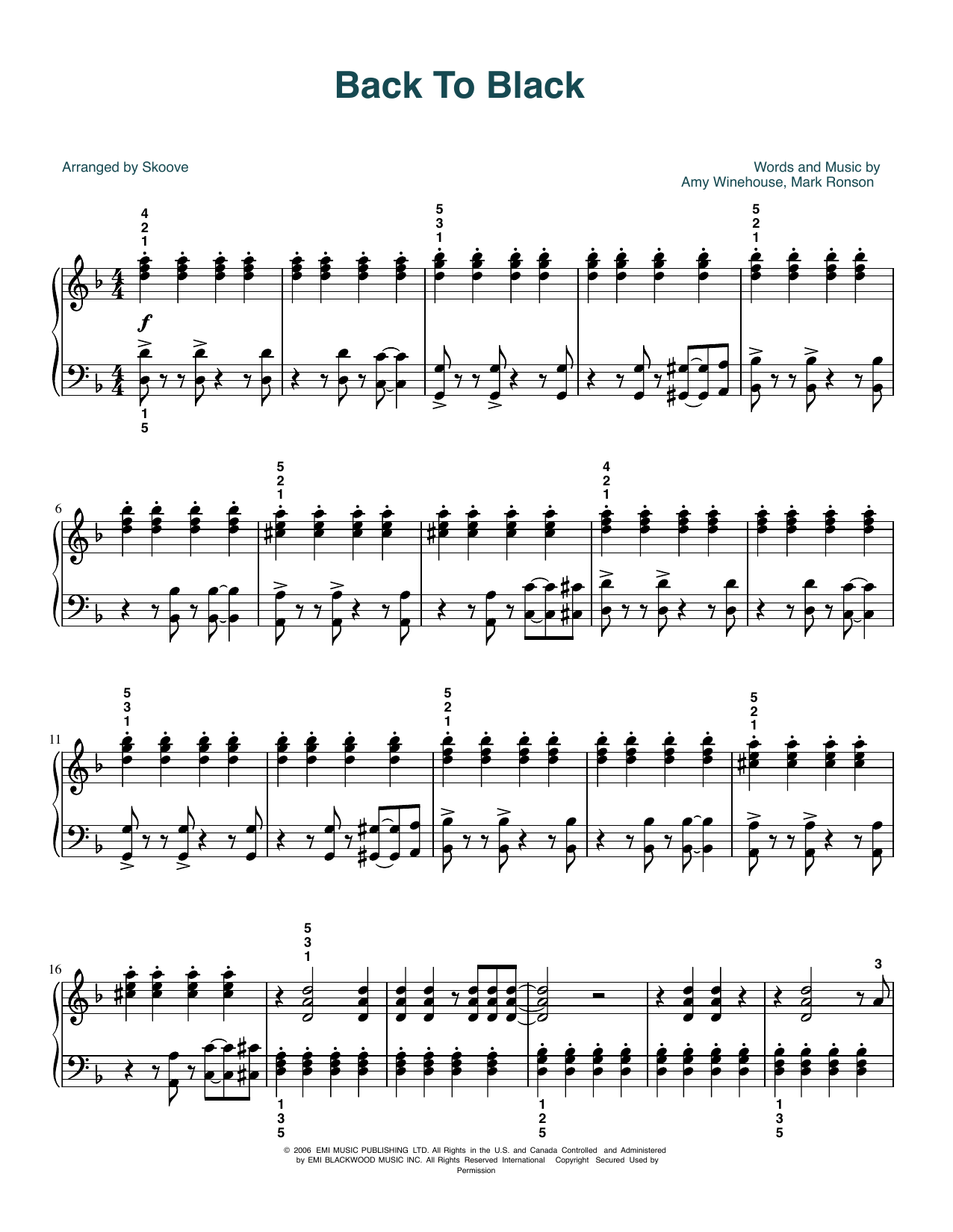 Download Amy Winehouse Back To Black (arr. Skoove) Sheet Music and learn how to play Easy Piano PDF digital score in minutes