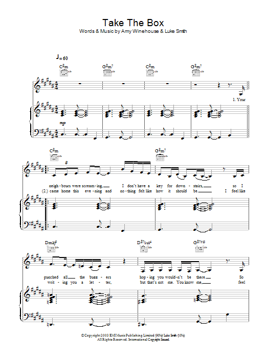 Download Amy Winehouse Take The Box Sheet Music and learn how to play Piano, Vocal & Guitar PDF digital score in minutes