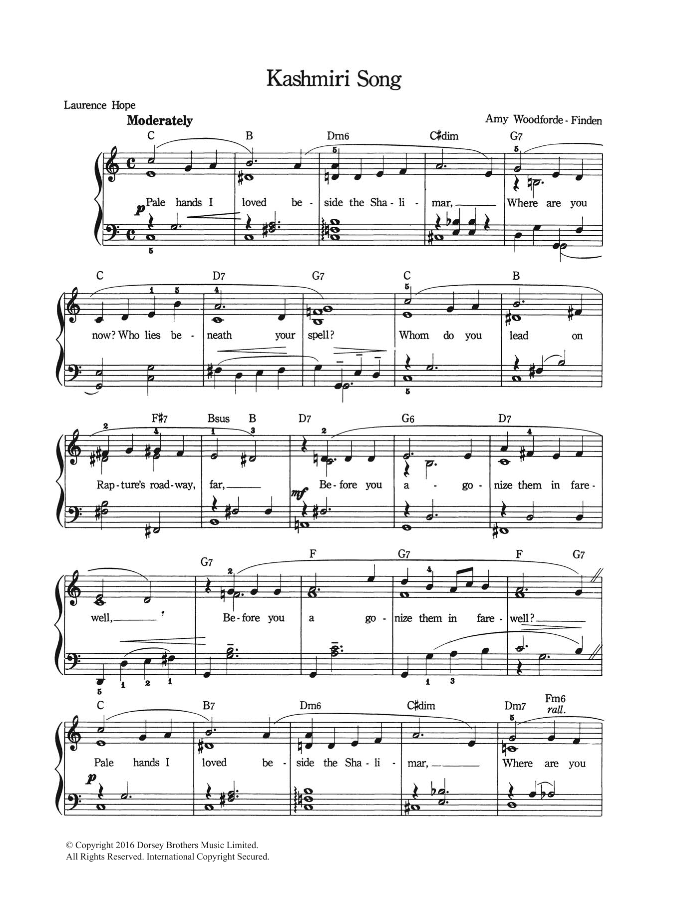 Download Amy Woodforde-Finden Kashmiri Song Sheet Music and learn how to play Piano & Vocal PDF digital score in minutes