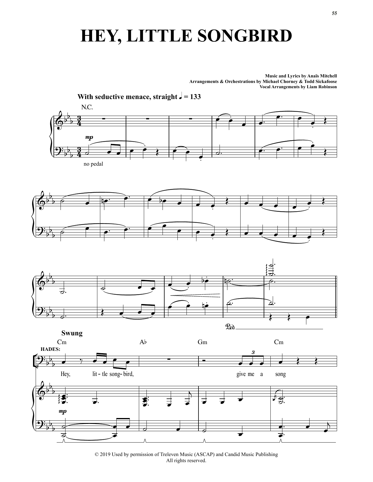 Download Anais Mitchell Hey, Little Songbird (from Hadestown) Sheet Music and learn how to play Piano & Vocal PDF digital score in minutes